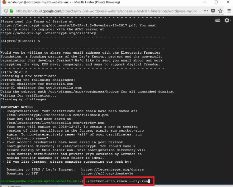 install free SSL certificate -bitnami wordpress-Google cloud platform