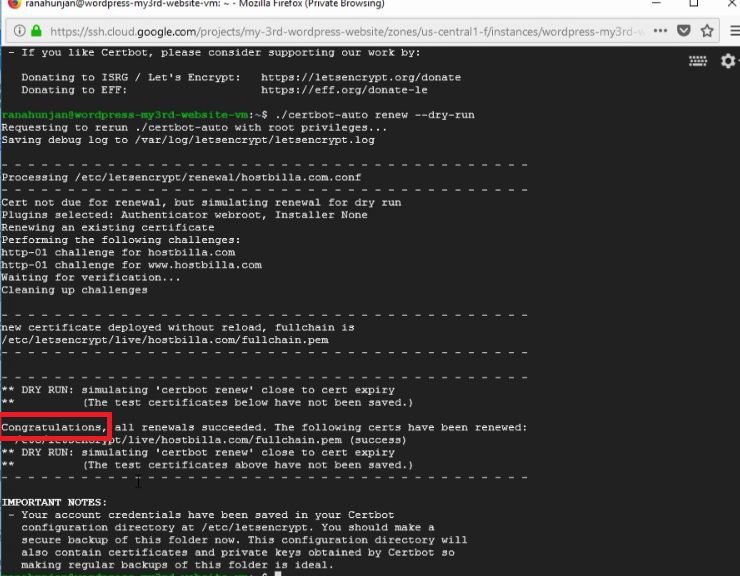 install free SSL certificate -bitnami wordpress-Google cloud platform