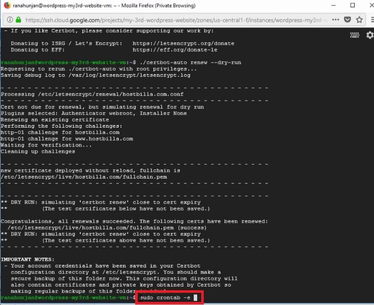 install free SSL certificate -bitnami wordpress-Google cloud platform