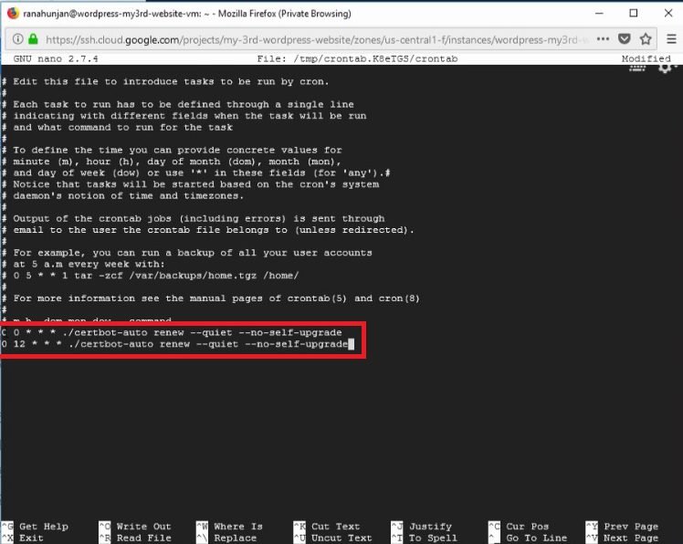 install free SSL certificate -bitnami wordpress-Google cloud platform