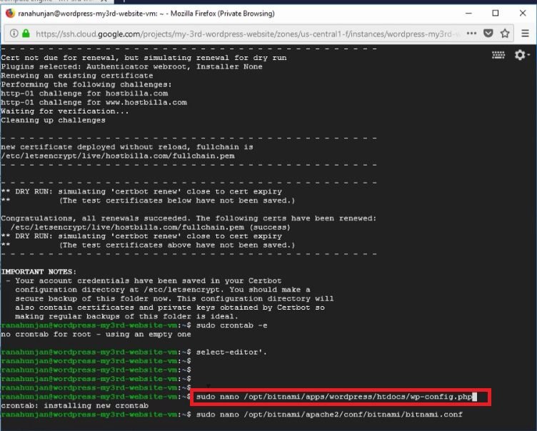 install free SSL certificate -bitnami wordpress-Google cloud platform
