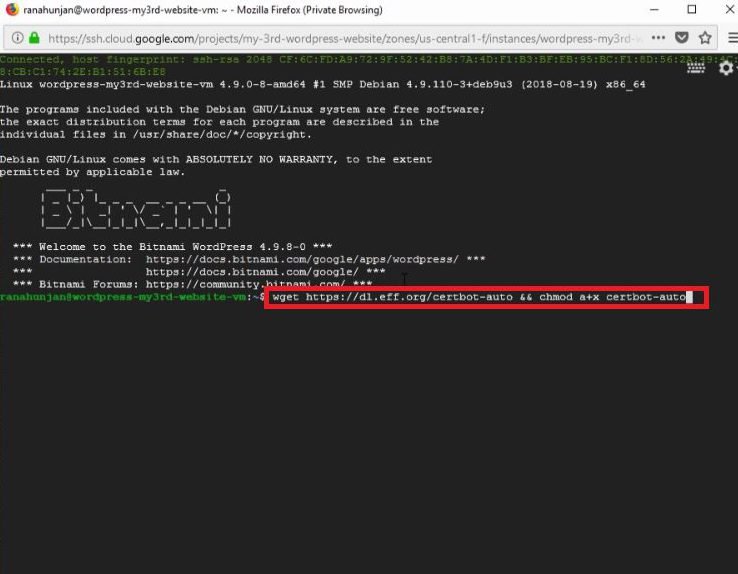 install free SSL certificate -bitnami wordpress-Google cloud platform