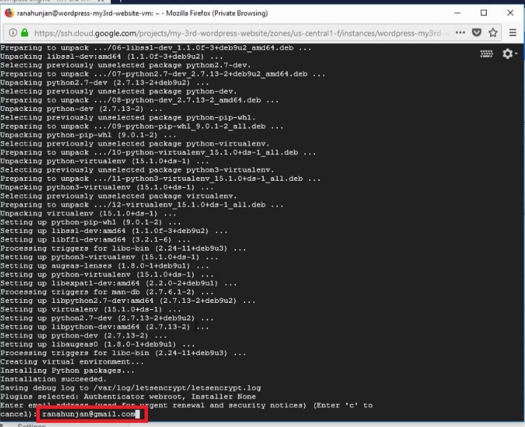 install free SSL certificate -bitnami wordpress-Google cloud platform