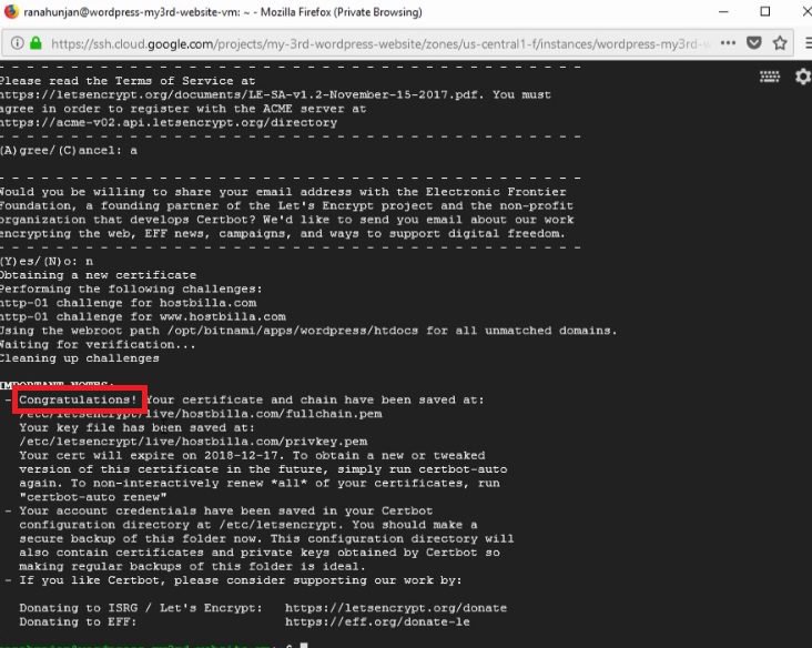 install free SSL certificate -bitnami wordpress-Google cloud platform